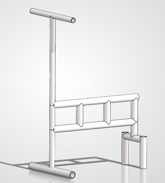 CAD model of the PVC knee scooter frame and steering column